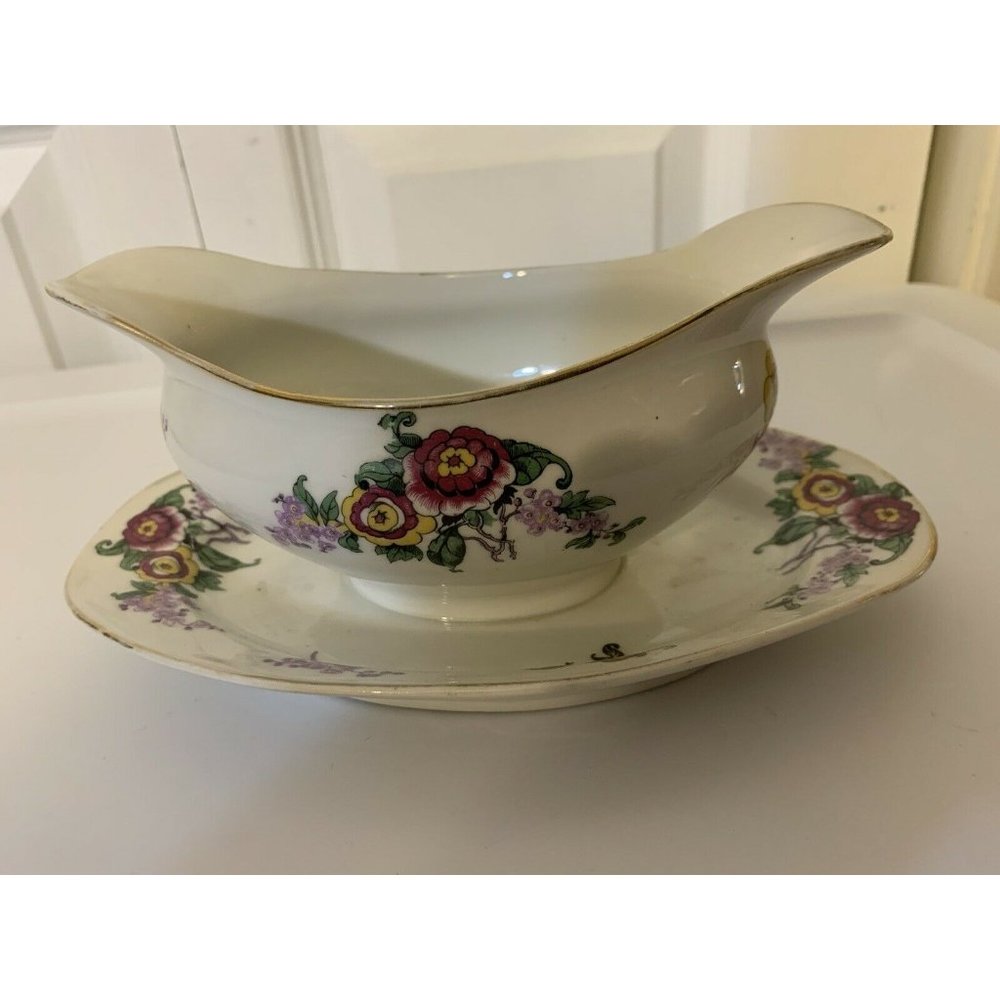 Lucien Michelaud Fres‎ Limoges France 1908-1962 gravy boat with underplate
